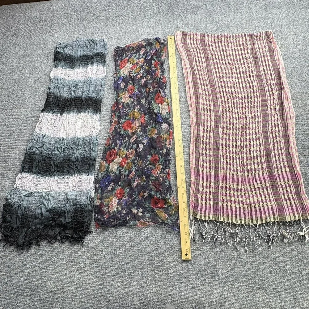 Vintage Scarf Lot Of 5 Mixed Patterns Textures Long Rectangle Boho witchy preppy
